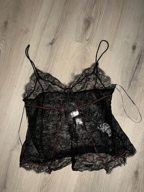 Zara Black Lace Sleeveless Top Size L NWT Sheer V-Neck A-Line Camisole Blouse